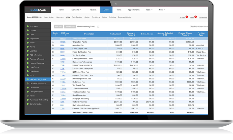 Blue Sage Mortgage Loan Origination System Loan Officer Portal Screenshot